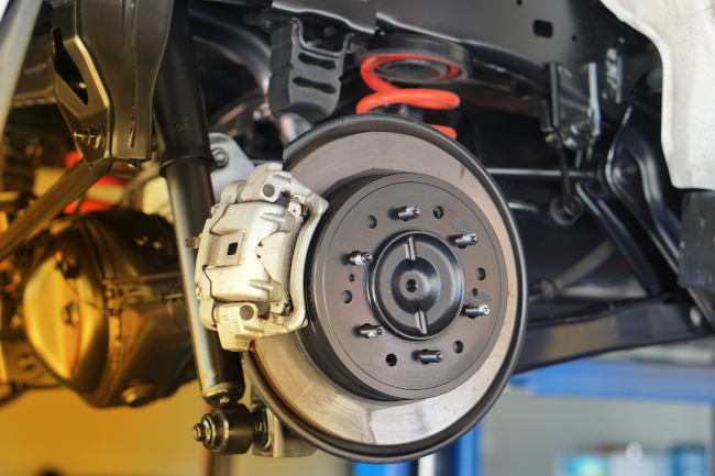 An image of new brakes applied to a vehicle. 