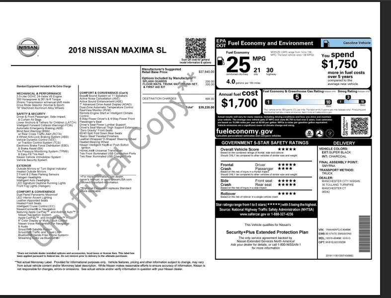 2018 Nissan Maxima 3.5 SL
