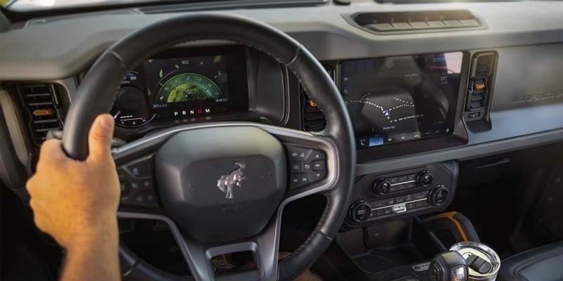 An image of the Bronco's driver information display and infotainment dash.