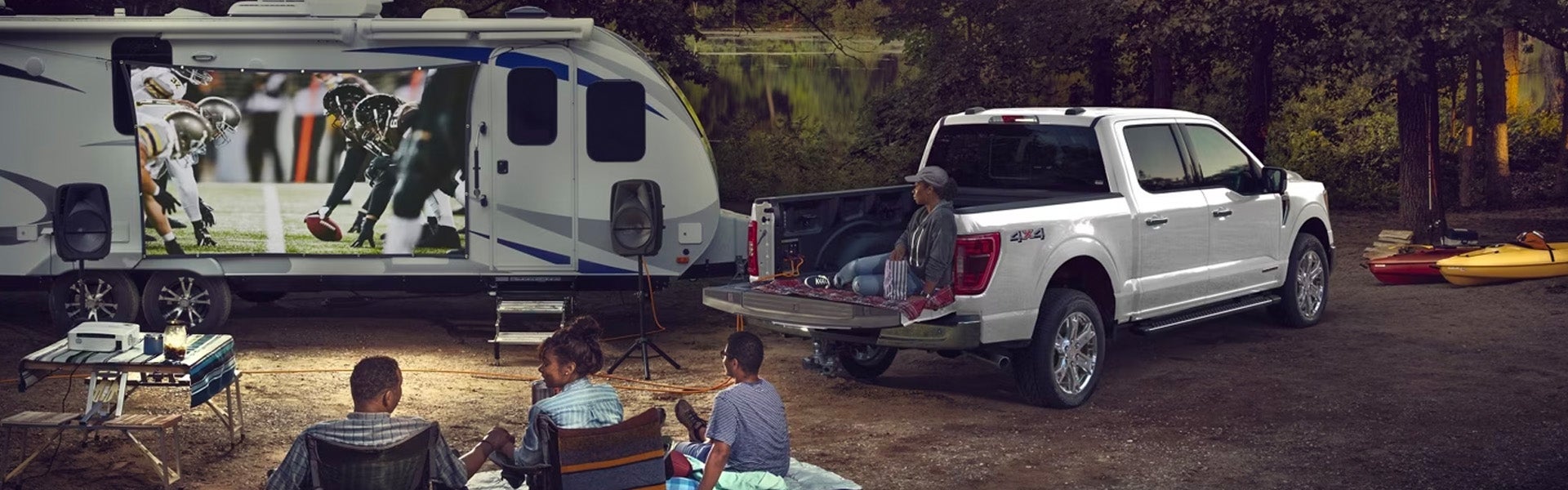 Ford F-150 with full camping gear and trailer